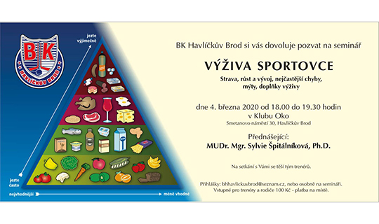 BK Havlíčkův Brod vás zve na seminář Výživa sportovce